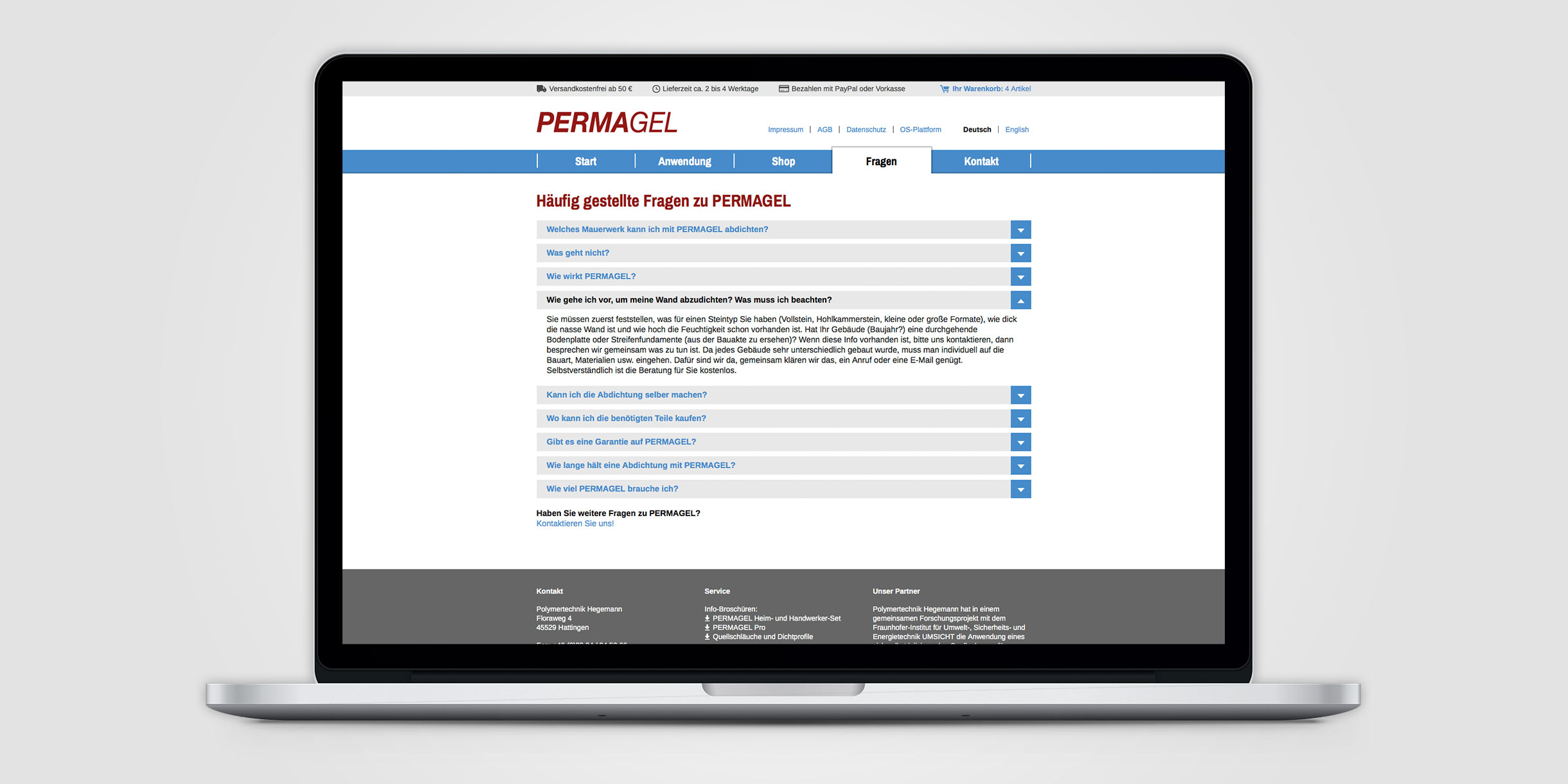 Permagel Webauftritt - Fragen